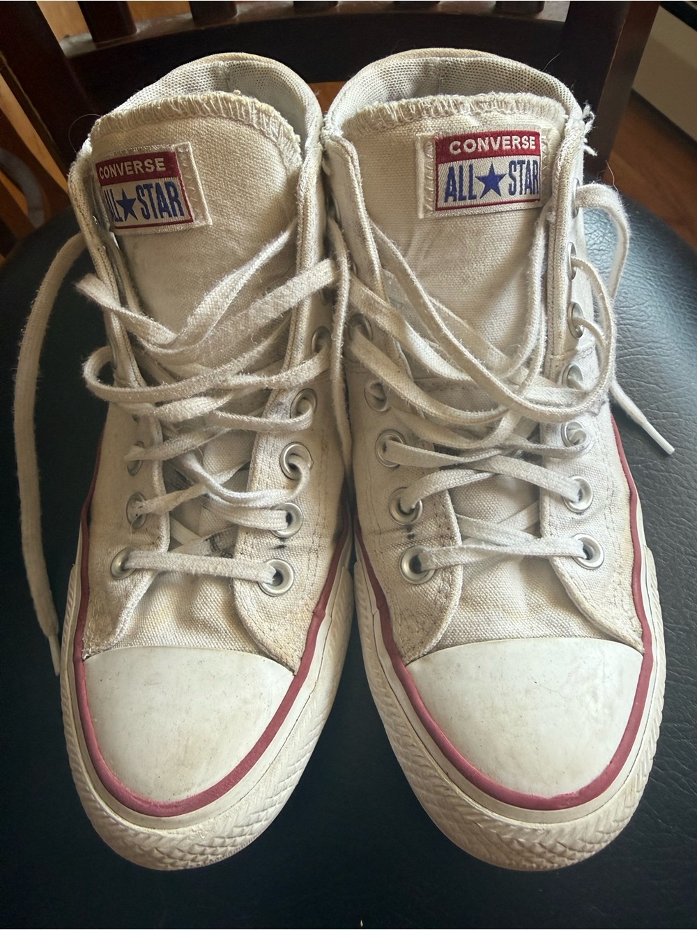 Converse High Top Sneakers in White with Red Trim
